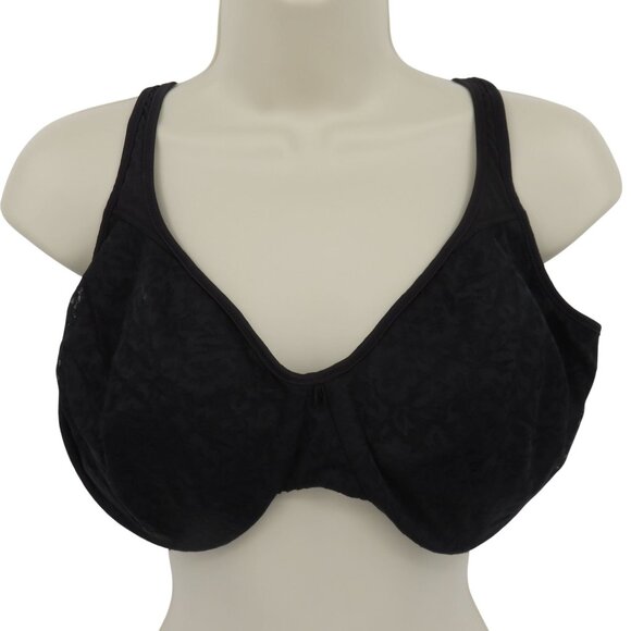 Bali 44C Bra 3385 Black Flower Lace Overlay Underwire Unlined Women Plus Size - Picture 1 of 13